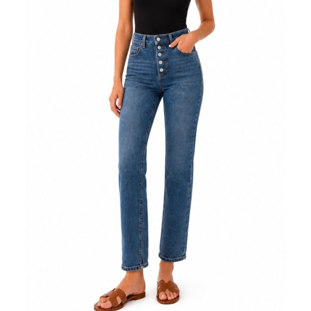 Reformation Jeans Cynthia Button Fly High Rise Straight Leg Zenia Size 24